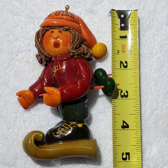 Ski Utah Hand-Sculptured Dough Art Christmas Ornament - Picture 3 of 6